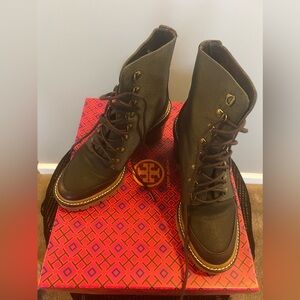 NOT FOR SALE. SOLD ON FACEBOOK. 
Tory Burch Miller Lug Sole Bootie-Olive Green